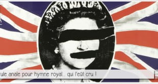 pochette du disque des sex pistols pour illustrer l'article par ci-par là dédié à l'hymne royal britannique god save the queen