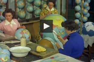 screenshot de la video montrant la fabrication des globes terrestres en 1955