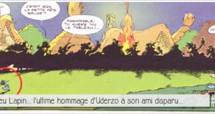 scène du banquet final de Asterix chez les belges dans laquelle on voit le lapin triste, hommage de uderzo à goscinny
