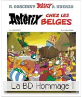ouverture de l'album asterix chez les belges dans lequel on peut voir le petit lapin hommage de uderzo à goscinny après sa mort