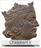 effigie de childebert 2 childebert II qui édicta l'ordonnance contre les assassins pour en finir avec les amendes pour assassinat