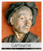 masque mortuaire de Cartouche, le bandit de grand chemin parisien, qui utilisait les vendeurs d'oublies pour se renseigner sur les vols à commettre