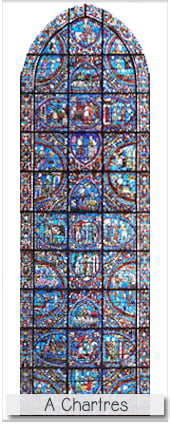 vitrail de la parabole du fils prodigue visible à Chartres qui fut offert par la corporation de la prostitution