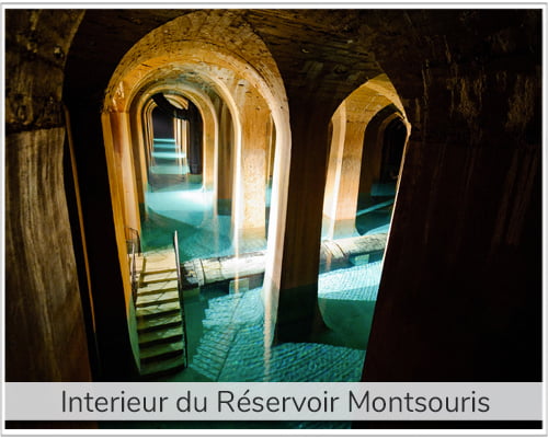 vue interieur du réservoir d'eau de montsouris à Paris — la légende des truites